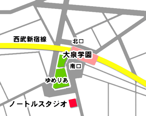 大泉学園駅のレンタルスタジオ「ノートル」の地図・マップ・所在地・アクセス